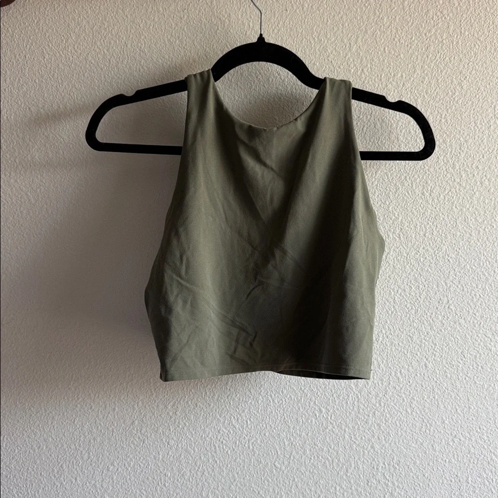 Athleta Conscious Crop Bra Army Khaki Green High Neck size medium - Picture 2 of 4